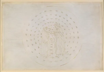 A Divina Comédia, Paraíso VII. Segunda esfera planetária (Céu de Mercúrio): Beatriz introduz Dante às complexas questões da justiça divina, bem como da culpa original do ser humano e da redenção através da morte de Cristo