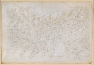 A Divina Comédia, Paraíso XXVIII. Nona Esfera (Céu de Cristal ou Primum Mobile): Dante vê Deus como um ponto de luz ofuscante, rodeado por coros de anjos; Beatriz explica a hierarquia e as forças ativas da esfera