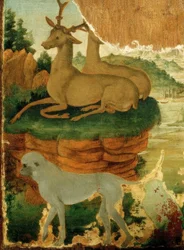 Paisagem com roebucks e macacos