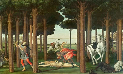 O Desapontamento da Mulher Perseguido: Cena II da História de Nastagio degli Onesti, c.1483 (têmpera no painel)