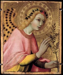 O Anjo da Anunciação do Altar por Sano di Pietro (1406-1481). 1450-1481. Sol 40x35 m. Avignon, Musee du Petro Palais