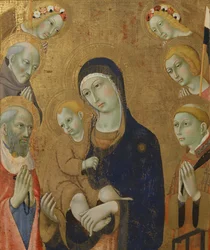 Virgem e Menino, anjos e santos (pintura sobre madeira)