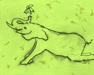 Elefante feliz com uma flor