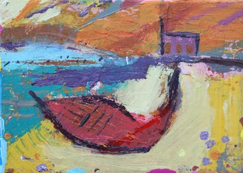 Barco vermelho Iona (acrílico sobre tela)