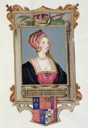 Retrato de Ana Bolena (1507-36), 2.ª rainha de Henrique VIII, quando jovem, de «Memórias da corte da rainha Isabel», publicado em 1825