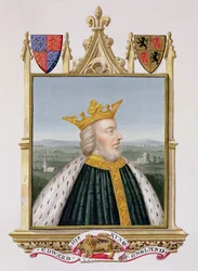 Retrato de Eduardo III (1312-77) Rei da Inglaterra de 1327 de &39;Memórias do Tribunal da Rainha Elizabeth&39;, publicado em 1825 (wc e guache sobre papel)
