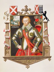 Retrato de Henrique, 5º Lord Windsor (1562-1615), de &39;Memórias do Tribunal da Rainha Elizabeth&39;, publicado em 1825 (wc e guache sobre papel)