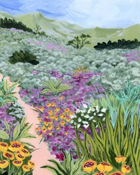 Caminho entre as flores silvestres