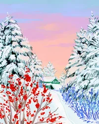 Cabana de Inverno Coberta de Neve