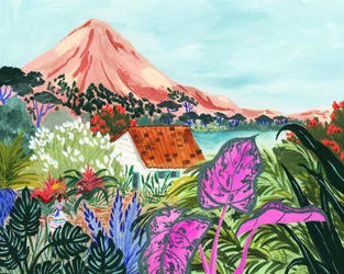 Uma casa de montanha com um ambiente tropical vibrante