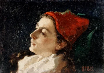 Cabeça de mulher com touca vermelha (óleo sobre tela)