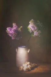 Natureza-morta com lilases e alho