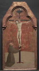 São Francisco ajoelhado diante de Cristo na cruz