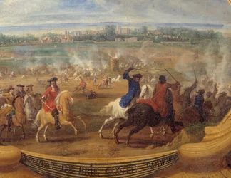 As Ações do Príncipe Luís II de Bourbon Conde (Bourbon-Conde) conhecido como Grand Conde (1621-1686), Batalha de Brie Comte Robert (Brie-Comte-Robert) Pintura de Detalhe do Salvador Le Conte (Leconte, Le Comte, Lecomte) (1659-1694)