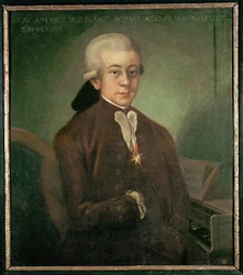 Mozart como Cavaleiro da Espora de Ouro ... (óleo sobre tela)