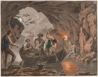 Cor da água; Pesca noturna na entrada de uma caverna