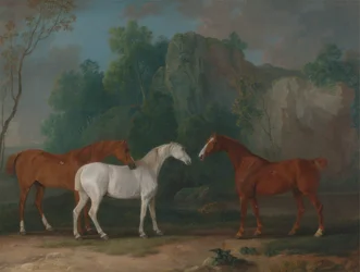 Três Caçadores numa Paisagem Rochosa