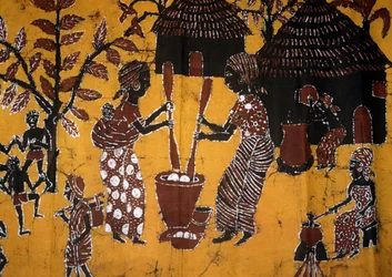 Pano feito com a técnica batik, artesanato togolês