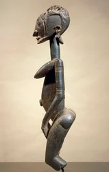 Escultura de madeira e metal, do Mestre dos olhos oblíquos, altura 59 cm, arte tribal dogon, Mali