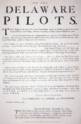 Facsmile da proclamação dos patriotas de Filadélfia aos pilotos de Delaware avisando-os para não lidarem com o navio de chá britânico, 7 de Dezembro de 1773 (litho)