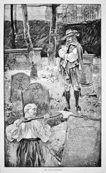 A vida na Nova Inglaterra no século XVII - O escavador de sepulturas (litho)