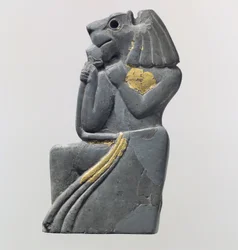 Fragmento de placa: figura de cabeça de leão ajoelhado, c.18 século AC (marfim (hipopótamo), folha de ouro)