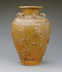 Vaso grande de Martaban esmaltado em marrom-âmbar
