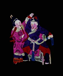 Um casal a praticar artes marciais. Papel pintado ou "Jian Zhi", arte popular chinesa, Leonard de Selva, China, 2006.