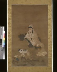 Avalokitesvara (Guanyin) sobre Lotus (tinta e cor sobre seda)