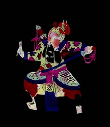 Personagem da Ópera de Pekin. Corte de papel pintado ou "Jian Zhi", arte popular chinesa, Pekin.