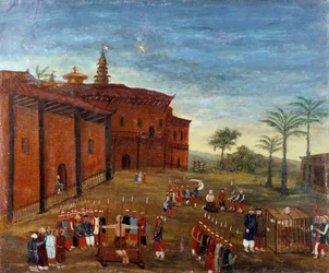 Arte chinesa: cenas de tortura e de execuções de prisioneiros. Pintura do século XIX. Museu do Louvre, Paris
