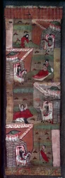 Vida de Buda: episódio dos 4 encontros de Siddhartha: um velho, um miserável, um doente e um grabato. Pintura, século VIII - X, Dinastia Tang. Paris, Musee Guimet