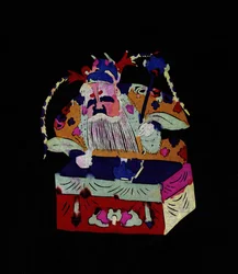 Personagem masculino, divindade chinesa. Corte de papel pintado ou "Jian Zhi", arte popular chinesa, Pekin.