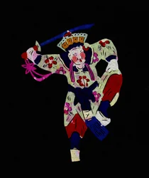 Personagem masculino da Ópera de Pekin. Corte de papel pintado ou "Jian Zhi", arte popular chinesa, Pekin.