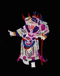 Personagem masculino da Ópera de Pekin. Corte de papel pintado ou "Jian Zhi", arte popular chinesa, Pekin.