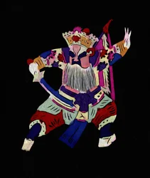 Personagem masculino da Ópera de Pekin. Corte de papel pintado ou "Jian Zhi", arte popular chinesa, Pekin.