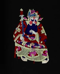 Personagem masculino da Ópera de Pekin com máscara. Recorte de papel pintado ou "Jian Zhi", arte popular chinesa, Pekin.
