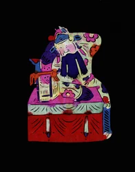 Personagem masculino da Ópera de Pekin com máscara. Papel pintado ou "Jian Zhi", arte popular chinesa, Leonard de Selva, China, 2006.