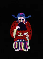 Personagem masculino do império. Corte de papel pintado ou "Jian Zhi", arte popular chinesa, Pekin.