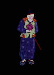 Homem idoso com roupas tradicionais. Corte de papel pintado ou "Jian Zhi", arte popular chinesa, Pekin.