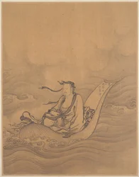 Sage Floating on Lotus Leaf (folha de álbum; tinta sobre seda)