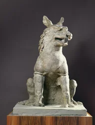Escultura tirada das Grutas de Mogao perto de Dunghuang na China (terracota)