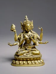 Usnisavijaya sentado, dinastia Qing (bronze com douradura e malaquite)