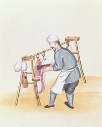 The Meat Seller, de um livro sobre as chamadas de rua de Pequim, c.1785 (aguarela e guache em papel)