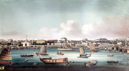 O porto de Cantão (China) por volta de meados do século XIX. Pintura chinesa anónima.