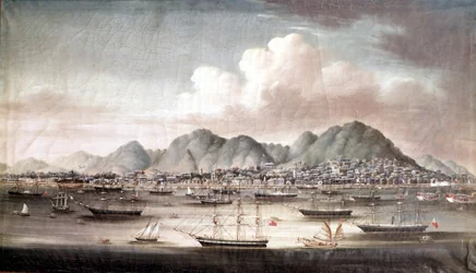 O porto de Hong Kong, metade do século XIX, pintura chinesa anónima.
