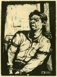 O prisioneiro de guerra de Wang Shu-i. Gravura em madeira, em "Woodcuts of war-time China 1937-1945", Xangai