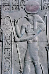 Egito antigo, Pintura/gravura mural, Hórus escreve num rolo de papiro, Templo de Sebek e Hórus, Kom Ombo (foto)