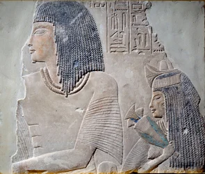 Arte Egipto: Ieneminet e a sua esposa Takha. Fresco do período do Novo Império da dinastia 18 (século 14 a.C.). Paris, Musee Du Louvre