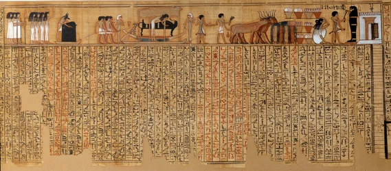 Antiguidade Egípcia: Livro dos Mortos, Papiro de Nebqed. Por volta de 1400-1350 AC. 18ª dinastia. De Tebas. Sol 6,3 m Paris, Musee du Louvre.